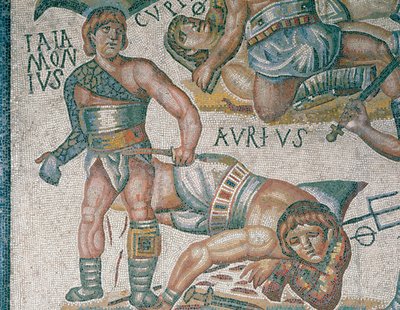 Mosaic Showing a Scene of Fighting Gladiators (detail), Housed in the Borghese Gallery in Rome by Roman Roman